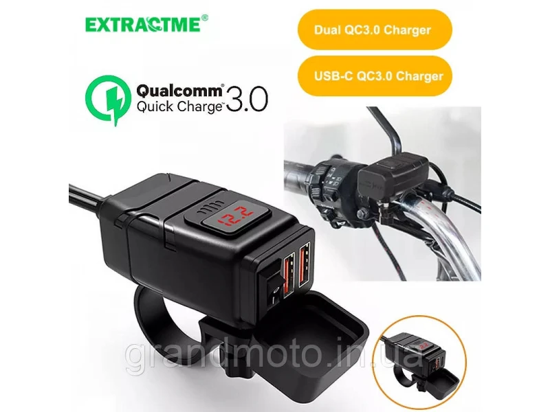 2 x USB QC 3.0 зарядное устройство для мотоцикла с креплением на руль/зеркало
