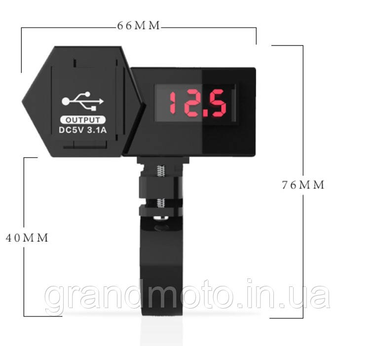 USB розетка fast charge 3.1 A на кермо мотоцикла з вольтметром
