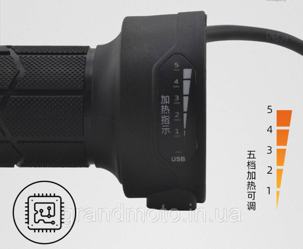 Ручки грипси з підігрівом і USB 2A для мотоцикла MOZU (топ якість)