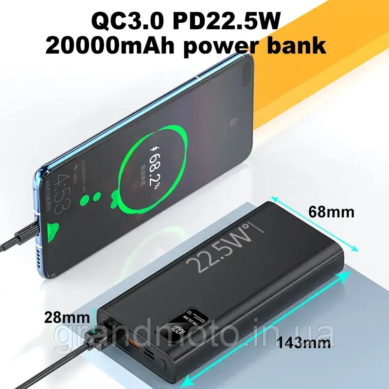 Павербанк зовнішній акумулятор 20000 мА·год pd 22,5 Вт A32B