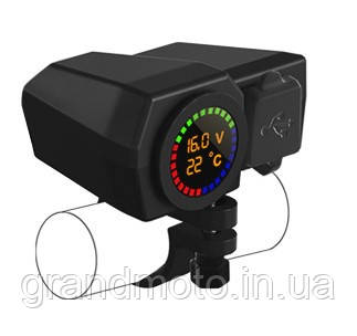 Потужна якісна 12v — Usb зарядка для мотоцикла QC3.0 3.4 A з градусником і вольтметром