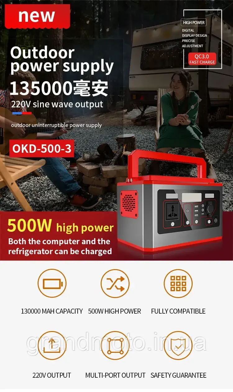 Портативна зарядна електростанція 577вт.ч 500w 220v 156000mah павербанк сонячна станція ODK520