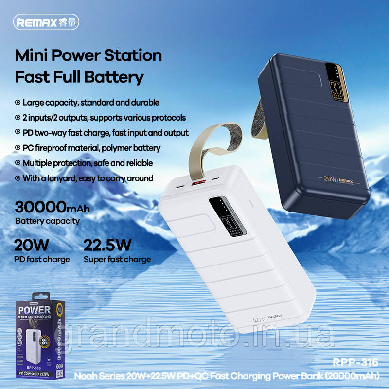 Павербанк Remax 22,5 Вт 30000 мА·год Power Bank RPP-506 Білий