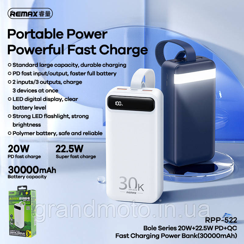 Павербанк Remax 22,5 Вт 30000 мА·год Power Bank RPP-522