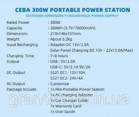 Портативна зарядна електростанція 230v CEBA 300w
