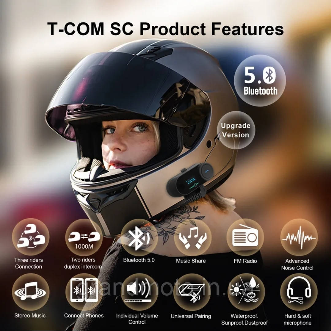 Мото Bluetooth-інтерком (T-com) FreedConn LCD FM 1000M