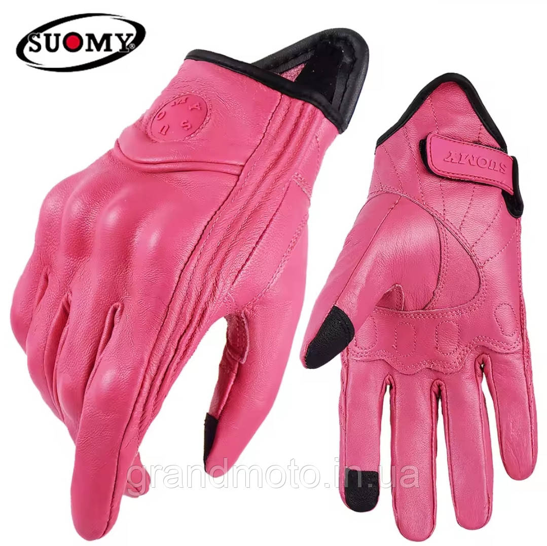 Жіночі моторукавиці шкіряні Suomy icon pink