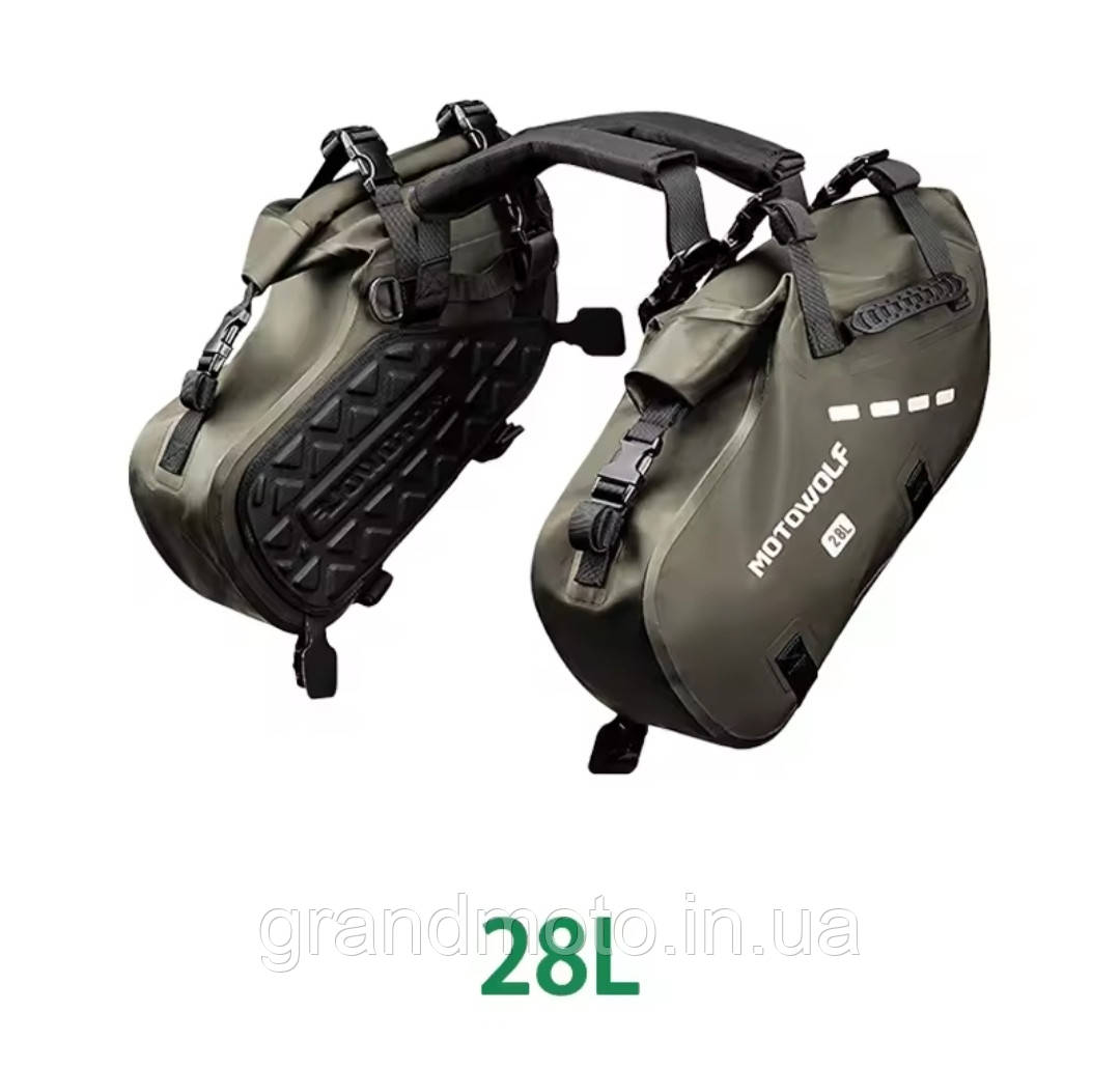 Комплект водонепроникних бічних м'яких кофрів MOTOWOLF (28 л кожен) у кольорі Army Green