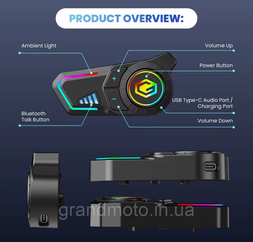 Мотоциклетна Bluetooth-Гарнітура GEARELEC G1 (Водонепроникна IPX67)