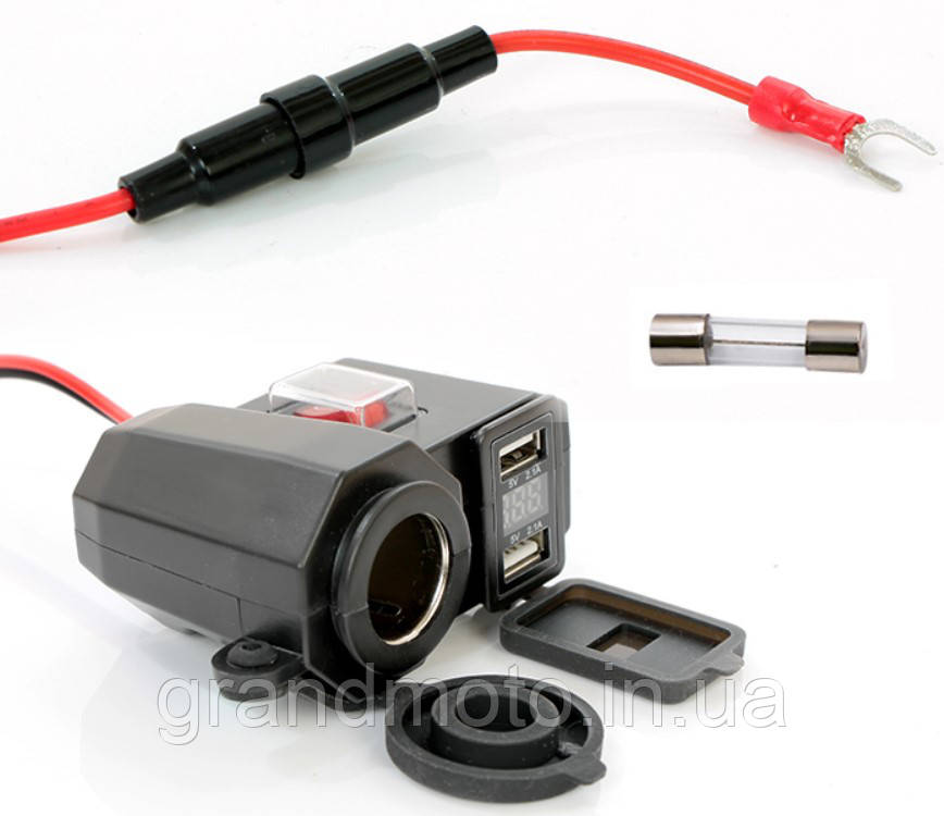 Прикурювач вольтметр на кермо/дзеркало мотоцикла на 2 USB