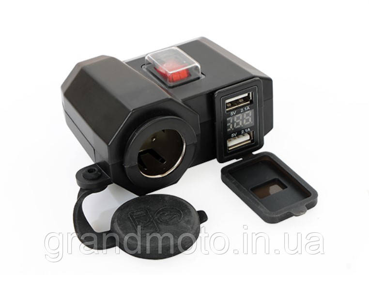 Прикурювач вольтметр на кермо/дзеркало мотоцикла на 2 USB