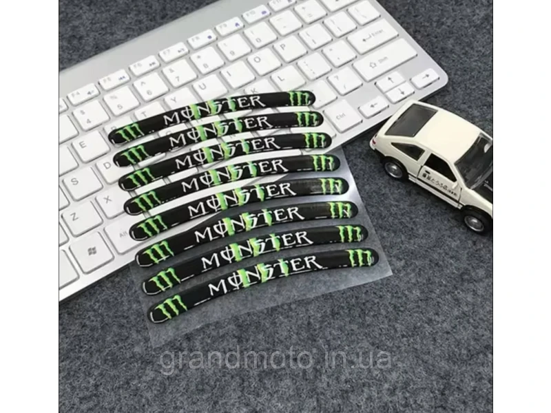 Наклейки на мото диски обода силиконовые 17-19" Monster Energy