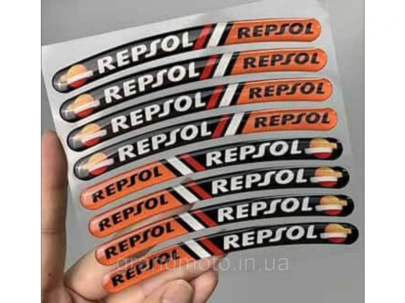 Наклейки на мото диски обода силиконовые 17-19" Repsol